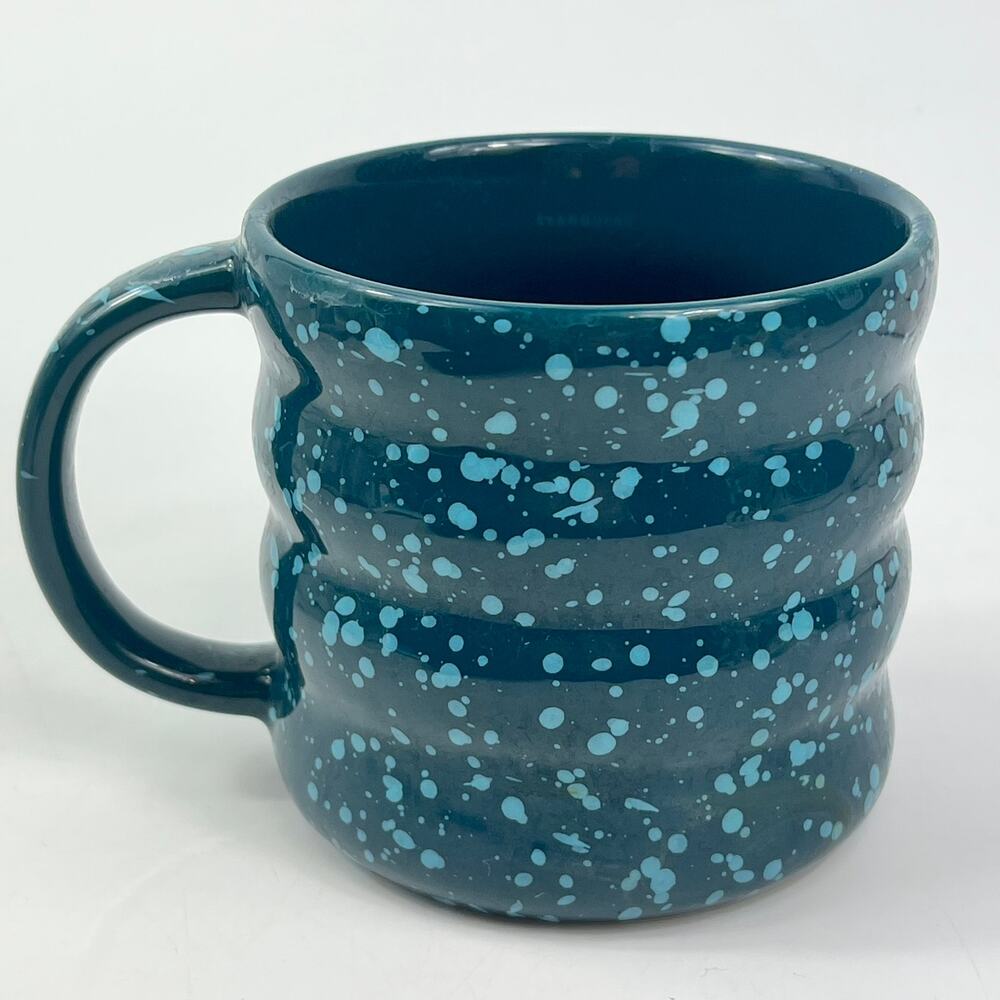 Starbucks 2023 Blue Ribbed Mug 12oz Ceramic Speckled Handle Coffee Cup Modern - Picture 3 of 8